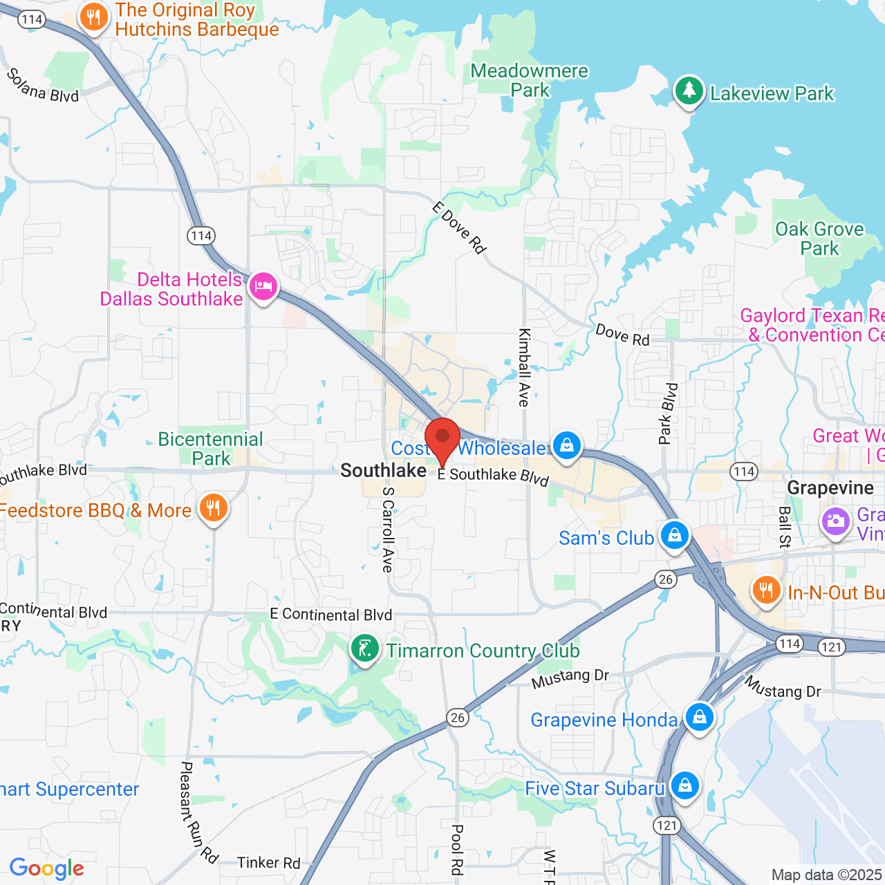 Google map image of our location in 1560 E. Southlake Blvd. Southlake, TX